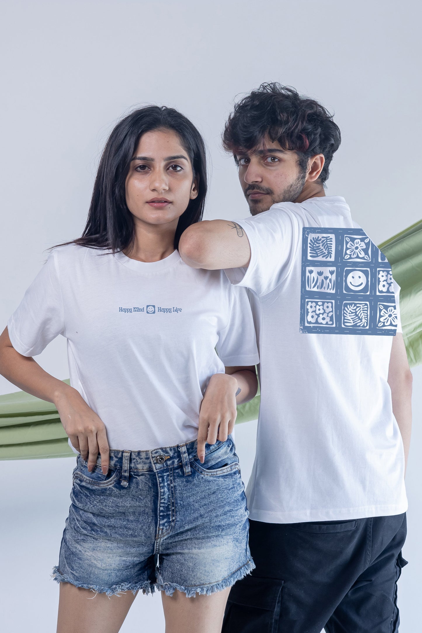 HAPPY MIND HAPPY LIFE-WHITE-COUPLE TEE