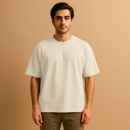 Custom message tee-Cosmic Latte Beige(Oversized)