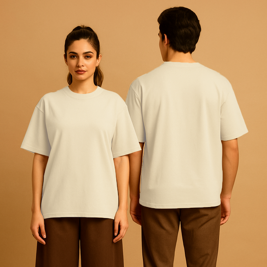 Custom message tee-Cosmic Latte Beige(Oversized)(COUPLE)
