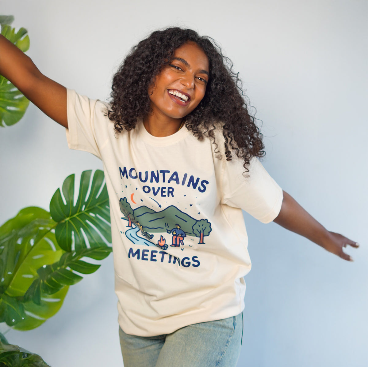 Mountains Over Meetings women's printed T-shirt