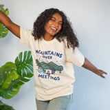 Mountains Over Meetings women's printed T-shirt
