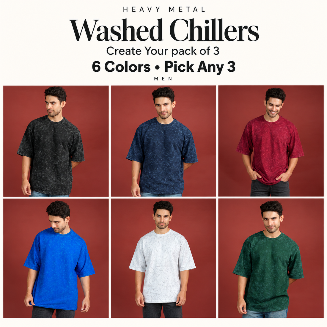 Washed Chillers Men six colours collage