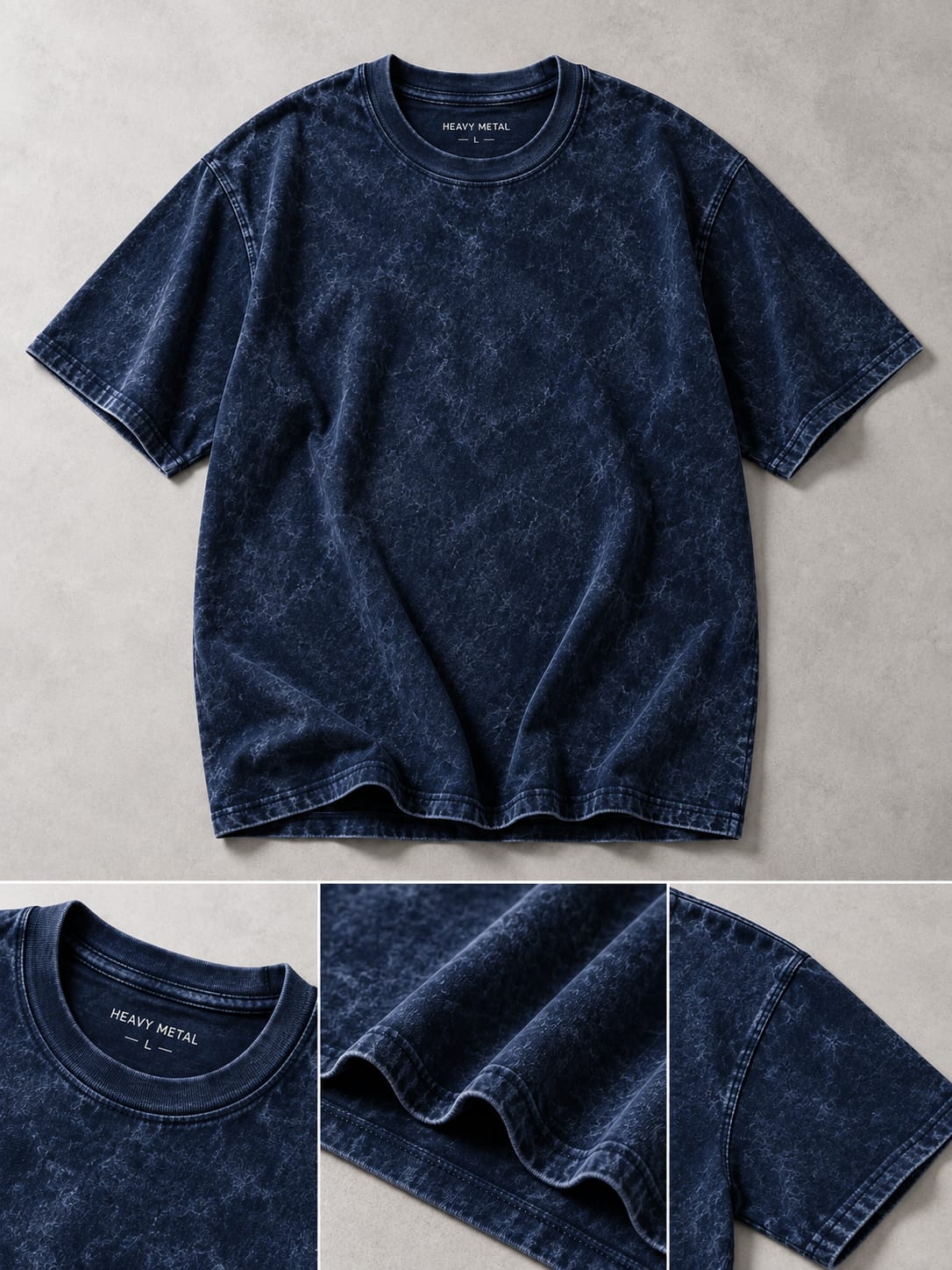 Navy Blue optical wash flat lay and fabric details