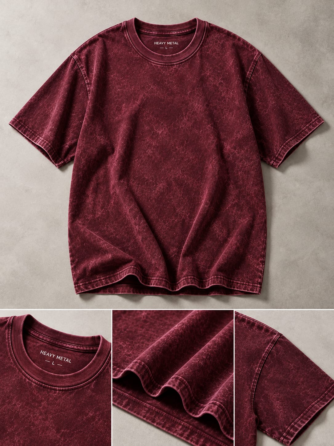 Maroon optical wash flat lay and fabric details