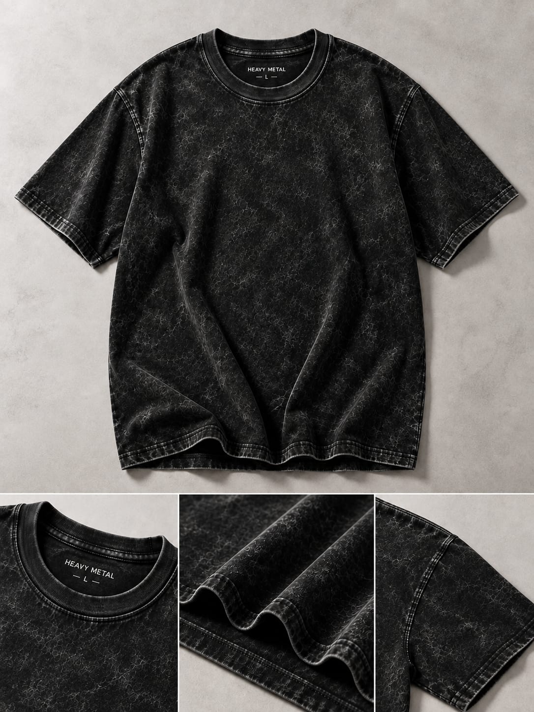 Black optical wash flat lay and fabric details