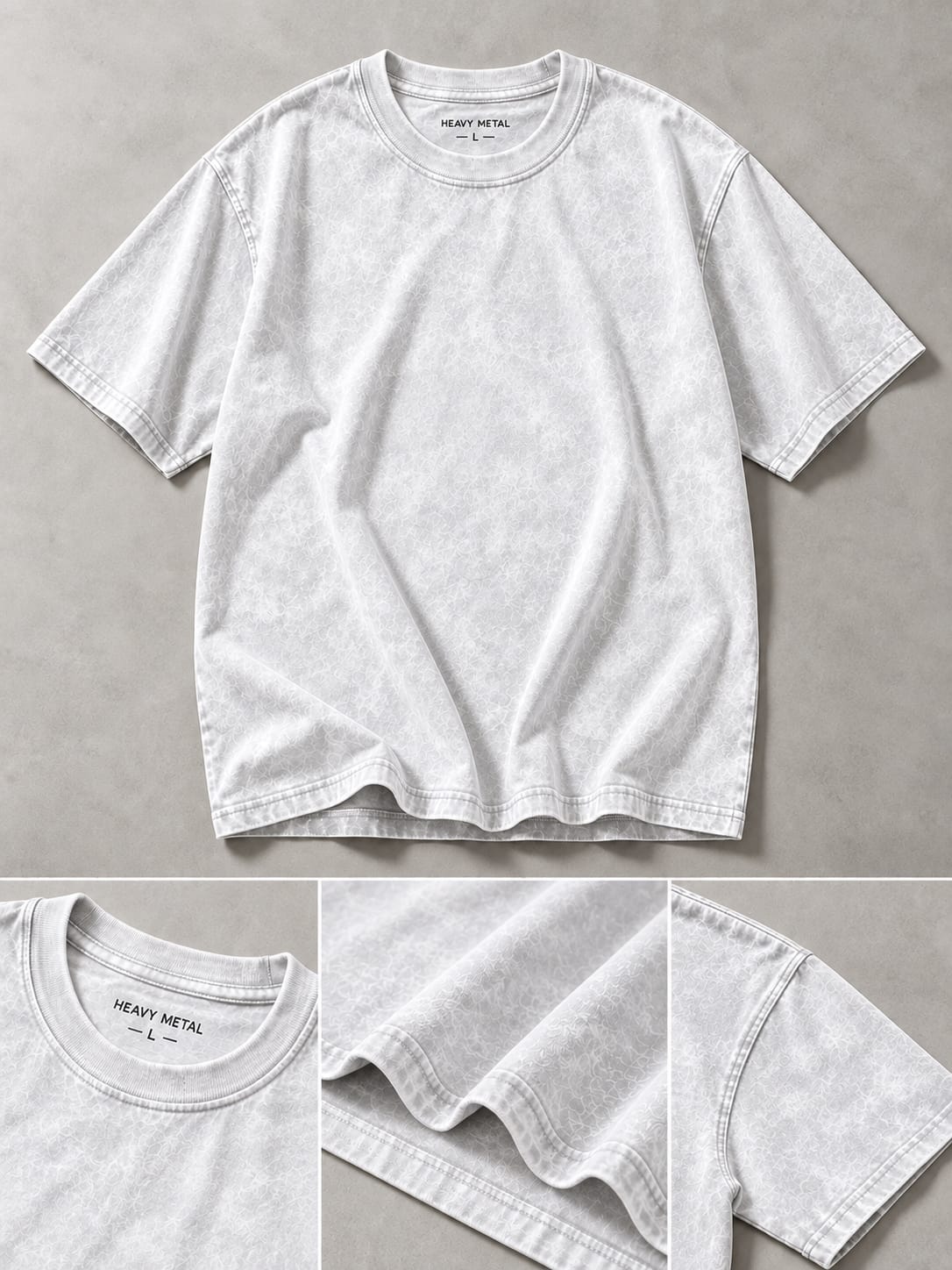White optical wash flat lay and fabric details