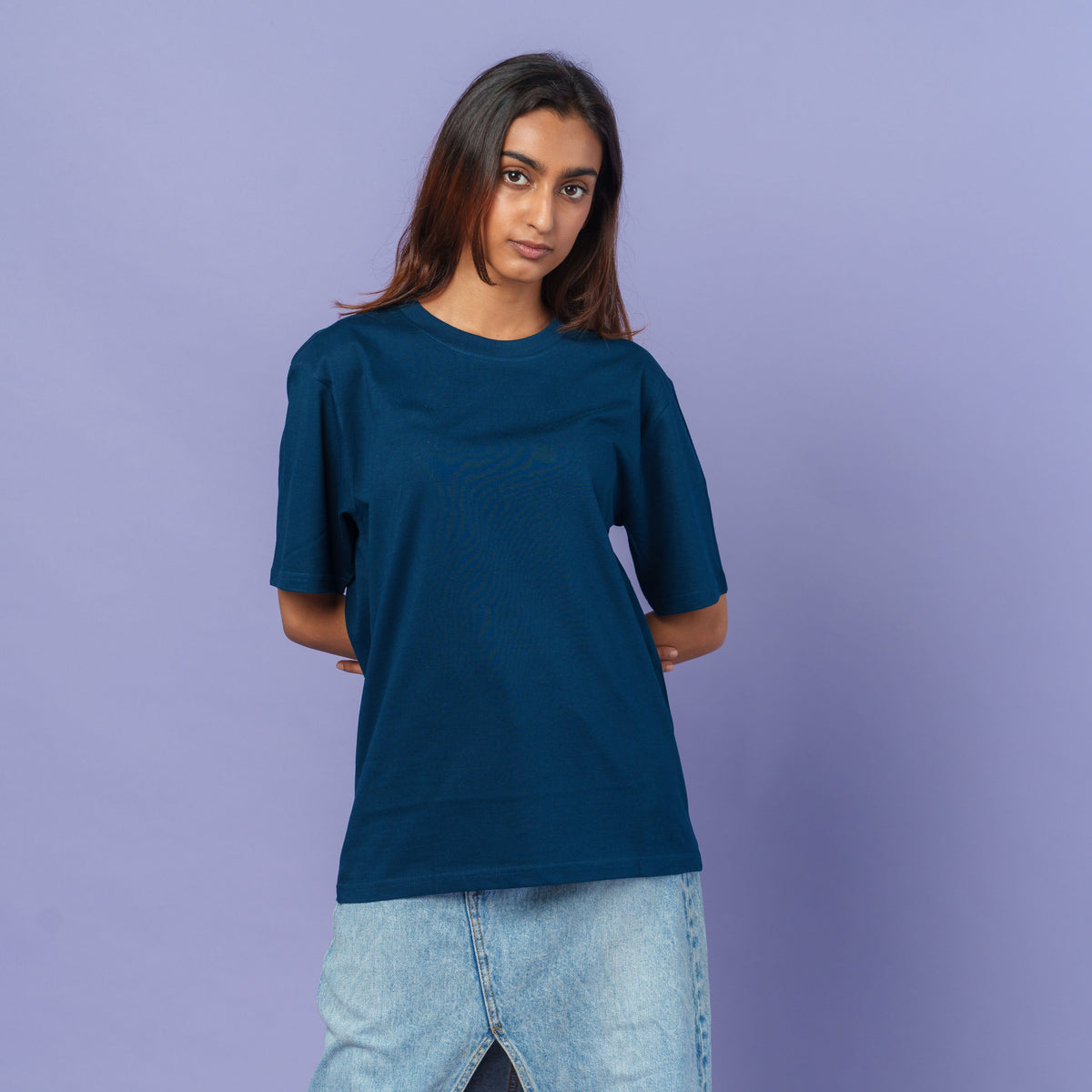 Slate Blue relaxed fit Women model
