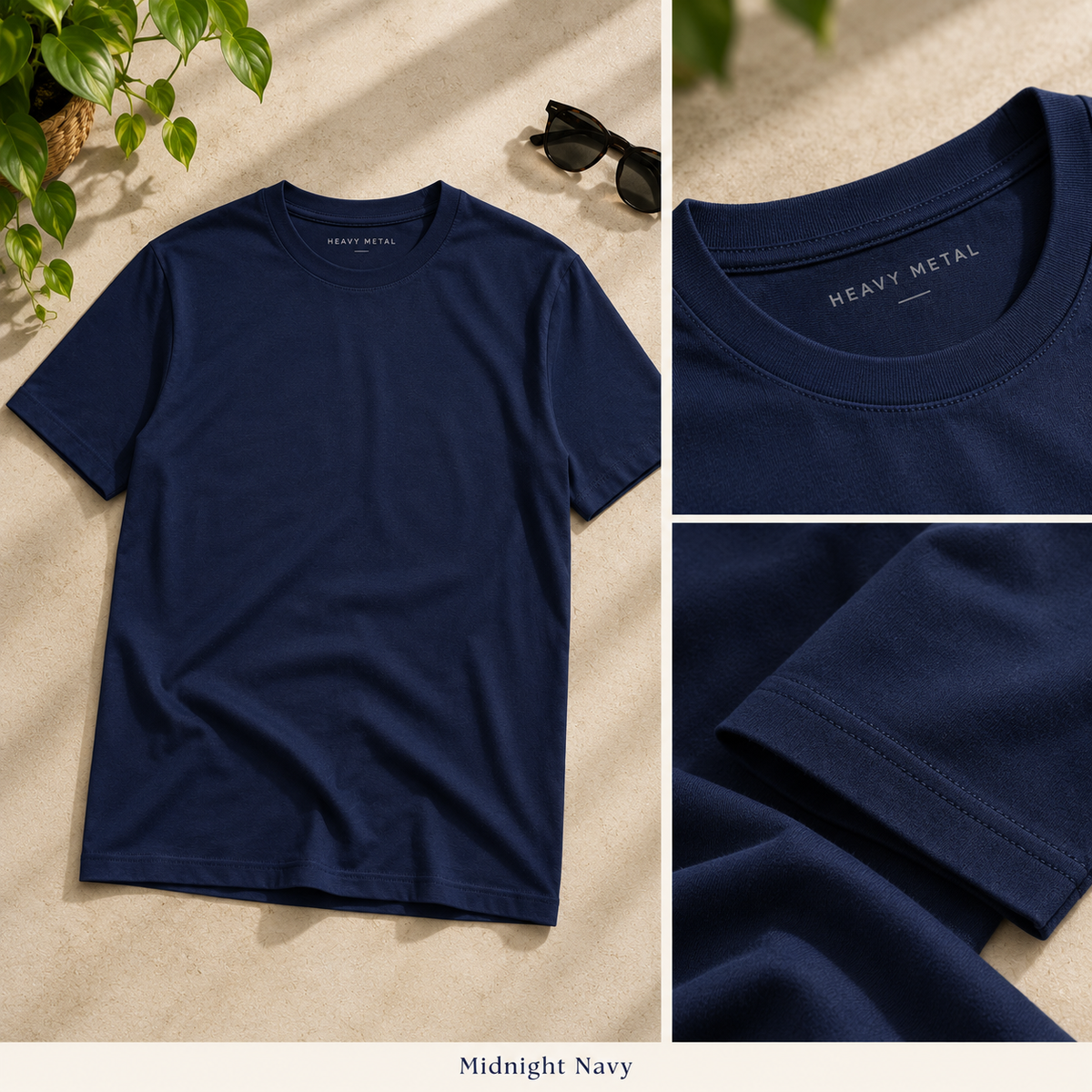 Midnight Navy solid tee collage