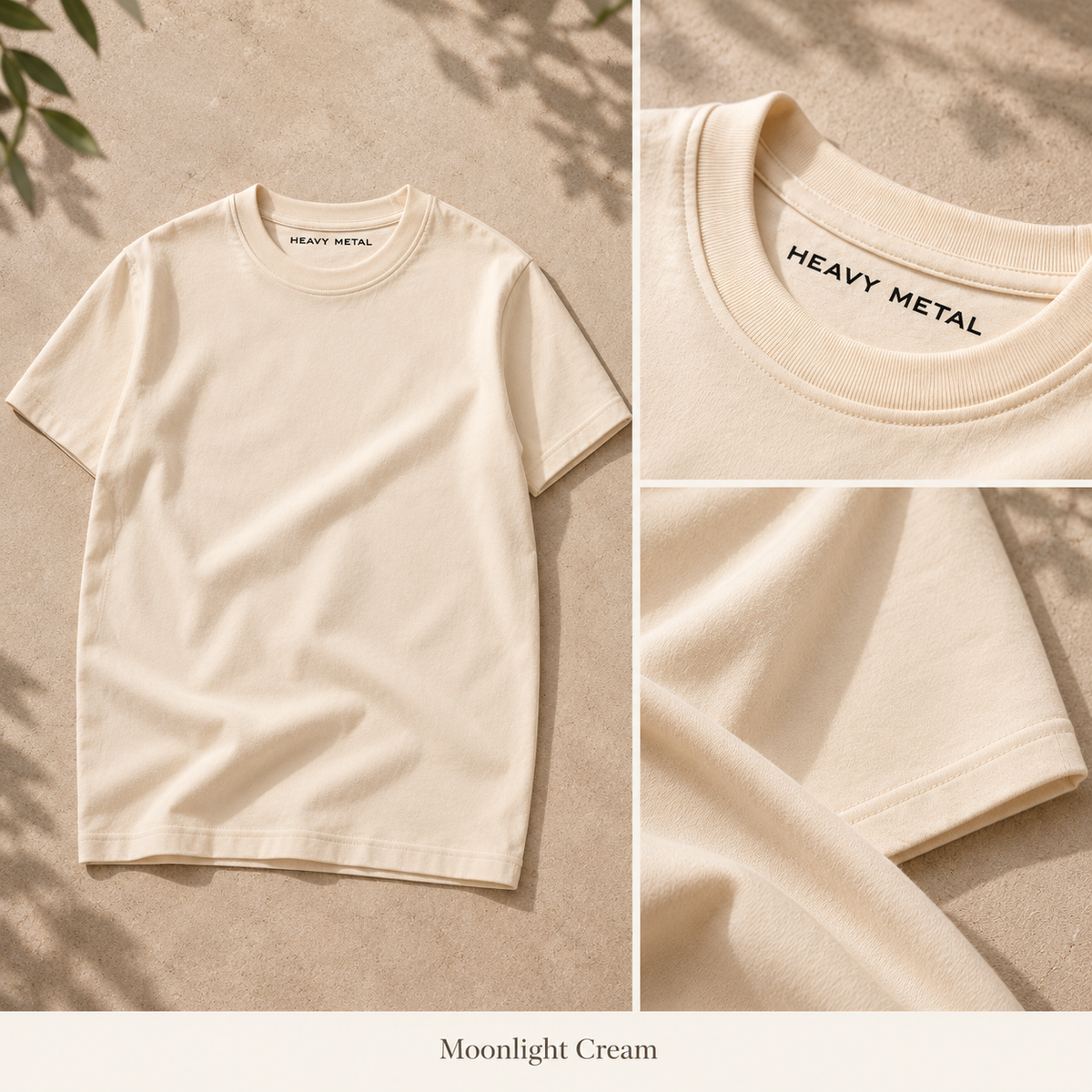 Moonlight Cream solid tee collage
