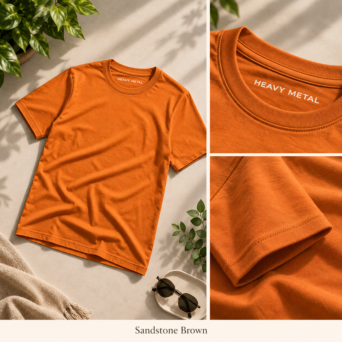 Sandstone Brown solid tee collage