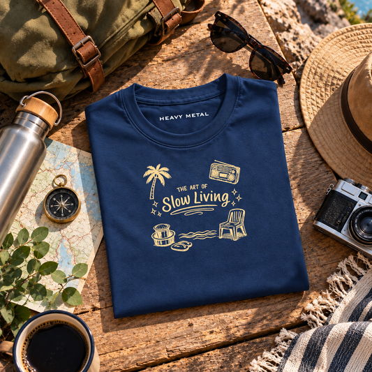 Art Of Slow Living Travel Chiller T-shirt flat lay