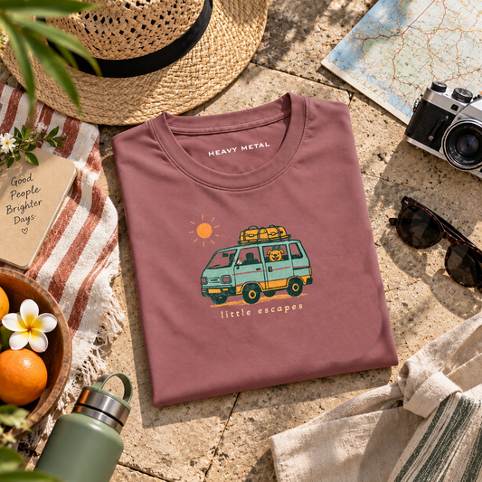 Little Escapes Travel Chiller T-shirt flat lay