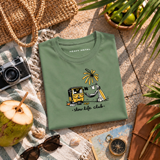 Slow Life Club Travel Chiller T-shirt flat lay