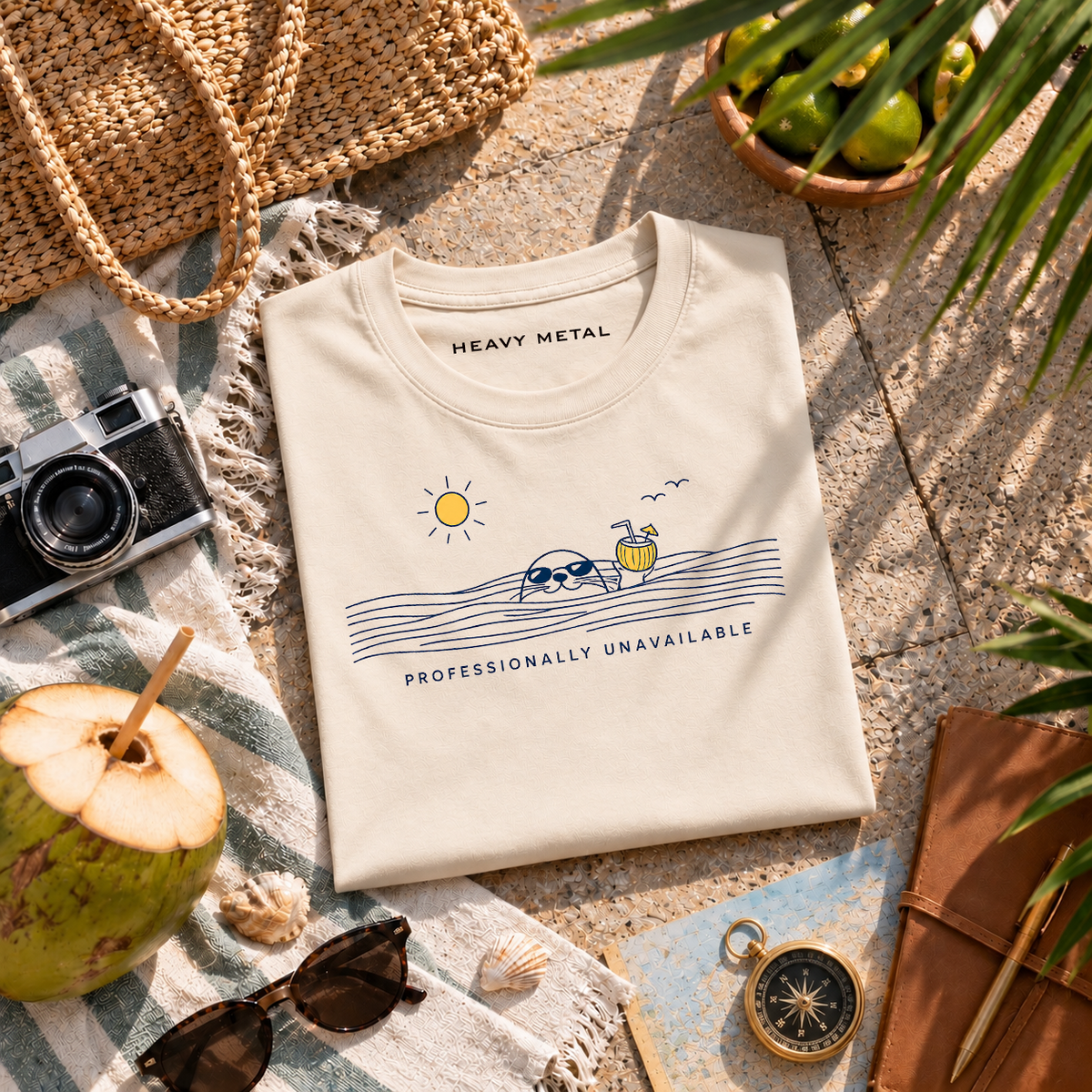 Professionally Unavailable cream tee flat lay
